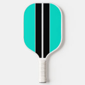 Leuke Bright Aqua Zwart Wit Centrum Racing Stripes Pickleball Paddle (Voorkant)