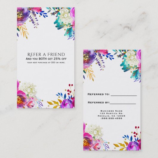 Leuke Bright Bold Waterverf Bloemen Verwijs een vr Aanbevelingskaartje (Voorkant / Achterkant)