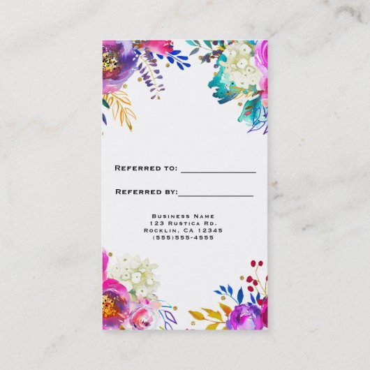 Leuke Bright Bold Waterverf Bloemen Verwijs een vr Aanbevelingskaartje (Achterkant)