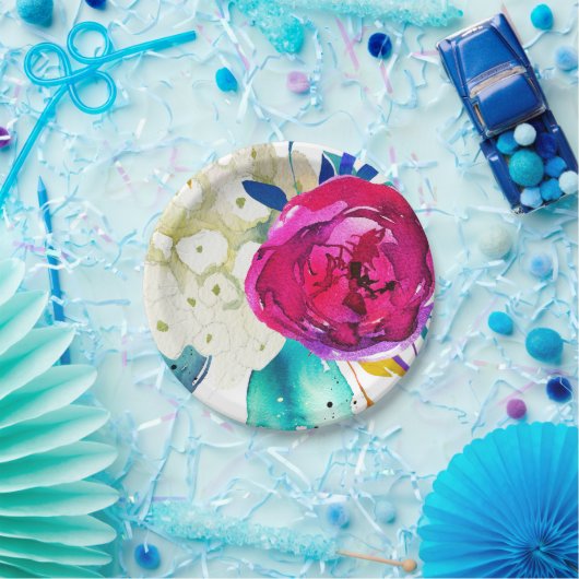 Leuke Bright Bold Waterverf Floral Elegant Chic Papieren Bordje (Feest)
