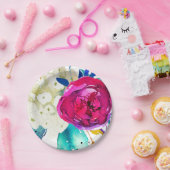 Leuke Bright Bold Waterverf Floral Elegant Chic Papieren Bordje (Feest)