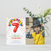 Leuke Bright Confetti Ballonnen Foto 7e Verjaardag Kaart (Staand voorkant)