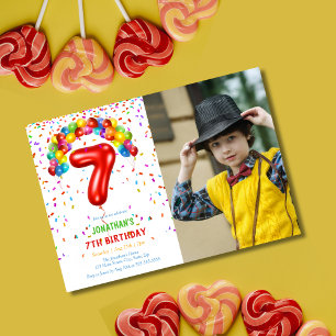 Leuke Bright Confetti Ballonnen Foto 7e Verjaardag Kaart