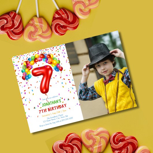 Leuke Bright Confetti Ballonnen Foto 7e Verjaardag Kaart