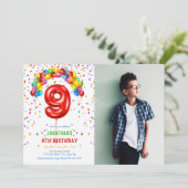 Leuke Bright Confetti Ballonnen Foto 9e Verjaardag Kaart (Staand voorkant)