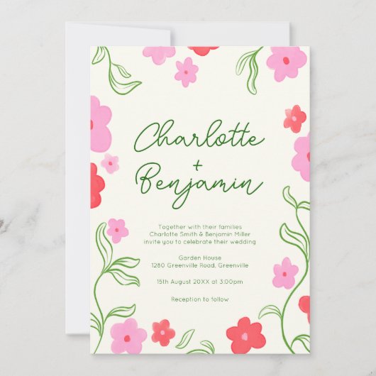 Leuke & Bright Floral Garden bruiloft uitnodiging (Voorkant)