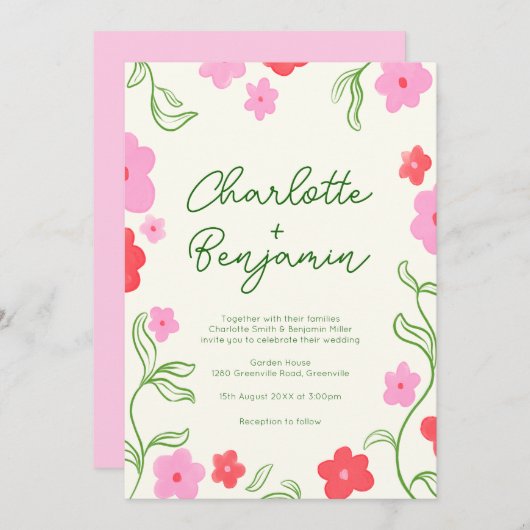 Leuke & Bright Floral Garden bruiloft uitnodiging (Voorkant / Achterkant)
