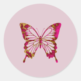 Leuke Bright Pink en Gold Marble Butterfly Ronde Sticker