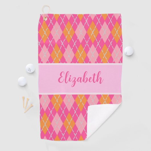 Leuke Bright roze preppy argyle aangepaste naam da Golfhanddoek (Insitu)