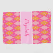 Leuke Bright roze preppy argyle aangepaste naam da Golfhanddoek (Horizontaal)