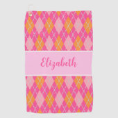 Leuke Bright roze preppy argyle aangepaste naam da Golfhanddoek (Voorkant)