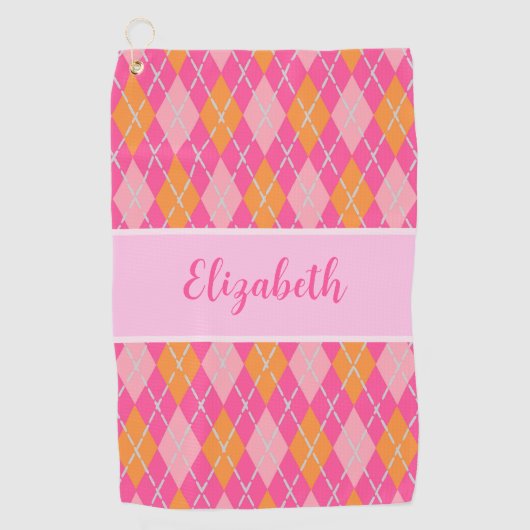 Leuke Bright roze preppy argyle aangepaste naam da Golfhanddoek (Voorkant)