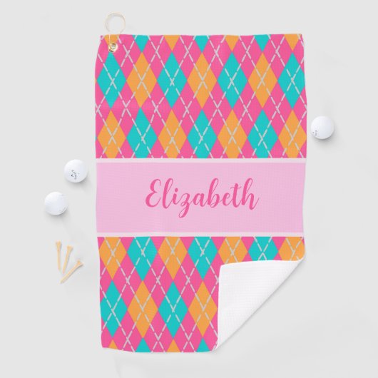 Leuke Bright roze preppy argyle aangepaste naam da Golfhanddoek (Insitu)