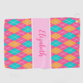 Leuke Bright roze preppy argyle aangepaste naam da Golfhanddoek (Horizontaal)