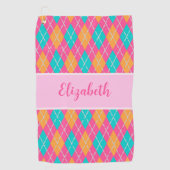 Leuke Bright roze preppy argyle aangepaste naam da Golfhanddoek (Voorkant)