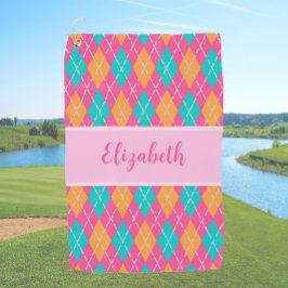 Leuke Bright roze preppy argyle aangepaste naam da Golfhanddoek
