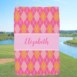 Leuke Bright roze preppy argyle aangepaste naam da Golfhanddoek