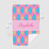 Leuke Bright roze preppy argyle aangepaste naam da Golfhanddoek (Insitu)