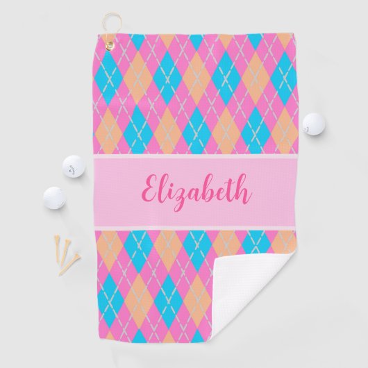 Leuke Bright roze preppy argyle aangepaste naam da Golfhanddoek (Insitu)