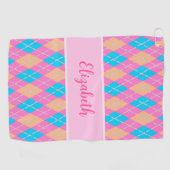 Leuke Bright roze preppy argyle aangepaste naam da Golfhanddoek (Horizontaal)