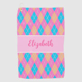 Leuke Bright roze preppy argyle aangepaste naam da Golfhanddoek (Voorkant)