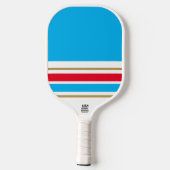 Leuke Bright Sky Blue Red Racing Stripes op Wit Pickleball Paddle (Achterkant)