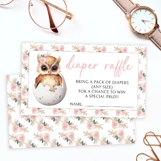 Leuke broeduil bloemig baby shower luier loterij informatiekaartje