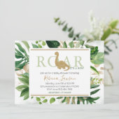 Leuke Brontosaurus Dinosaur Baby shower Groen Goud Kaart (Staand voorkant)