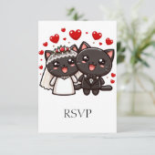 Leuke bruid & bruidegom trouwkatten gepersonalisee RSVP kaartje (Staand voorkant)