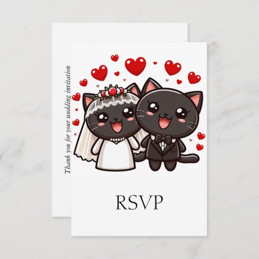 Leuke bruid & bruidegom trouwkatten gepersonalisee RSVP kaartje (Voorkant / Achterkant)