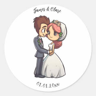 Leuke bruid en bruidegom bruiloft ronde sticker
