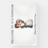 Leuke bruid en bruidegom bruiloft spandoek (Verticaal)