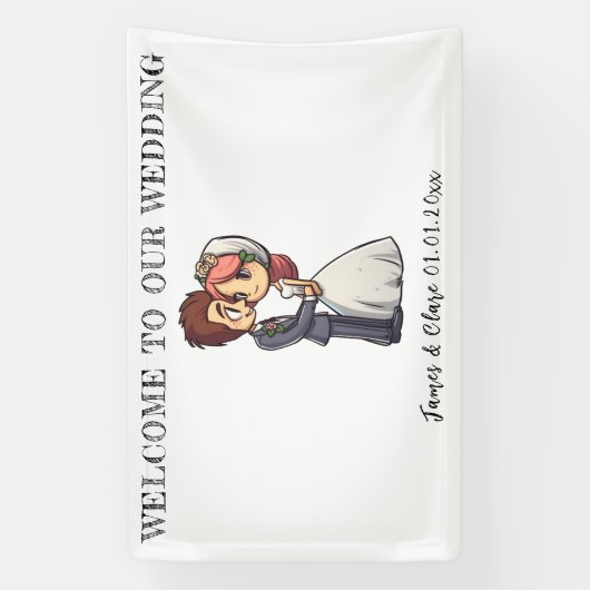 Leuke bruid en bruidegom bruiloft spandoek (Verticaal)