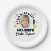 Leuke Bruidegom Gezicht Foto Gouden Harten Bruilof Papieren Bordje (Voorkant)