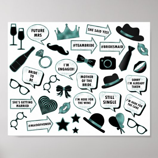Leuke Bruidsfeest Fotocabine Teal Printbare Access Poster (Voorkant)