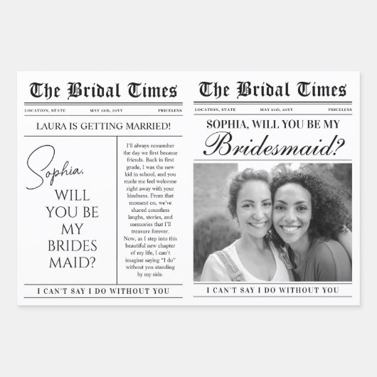 Leuke bruidsmeisje-voorstel krant bloemenboeket inpakpapier vel (Voorkant)