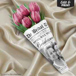 Leuke bruidsmeisje-voorstel krant bloemenboeket inpakpapier vel