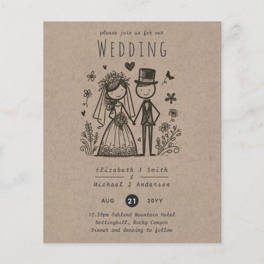 Leuke bruiloft Cartoon bruid bruidegom handgetrokk (Voorkant)
