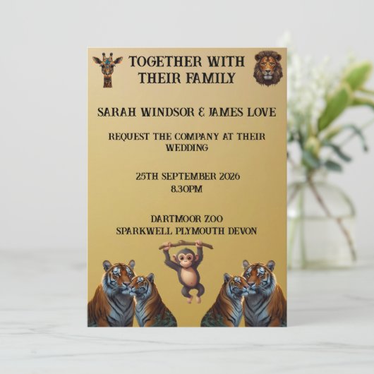 Leuke bruiloft dierentuin kaart (Staand voorkant)