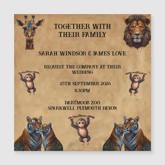Leuke bruiloft dierentuin magnetische uitnodiging (Voorkant)