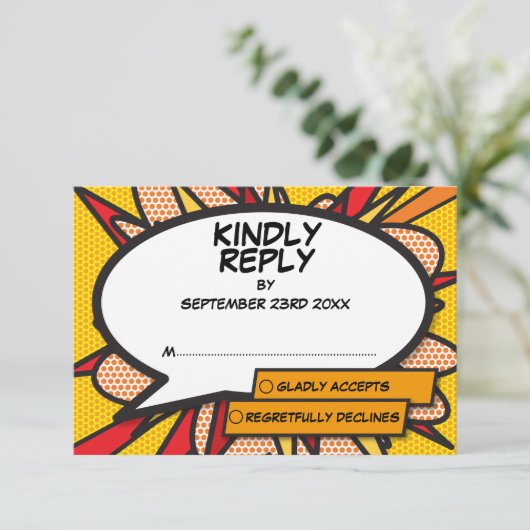 Leuke bruiloft Kleurrijke Speech Bubble RSVP Kaartje (Staand voorkant)