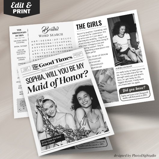 Leuke bruiloft krant Maid of Honor voorstel Kaart