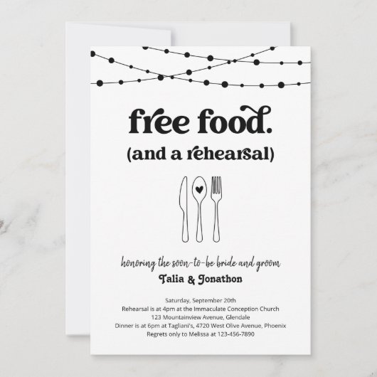 Leuke bruiloft repetitie diner uitnodiging (Voorkant)