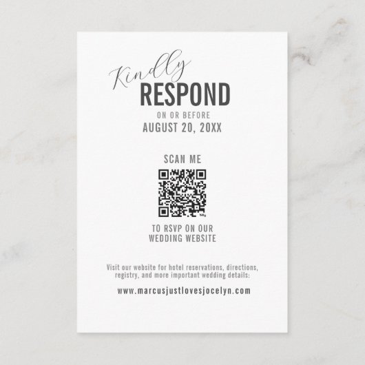 Leuke bruiloft RSVP Fotowoorden Moderne QR-code Informatiekaartje (Achterkant)