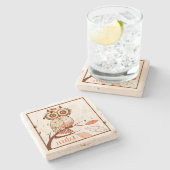 Leuke Bruine & Beige Uil Illustratie Stenen Onderzetter (Zijkant)