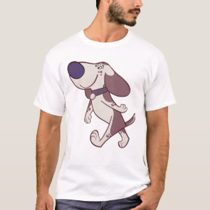 Leuke bruine en crème cartoon hond lopen t-shirt