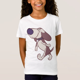 Leuke bruine en crème cartoon hond lopen t-shirt
