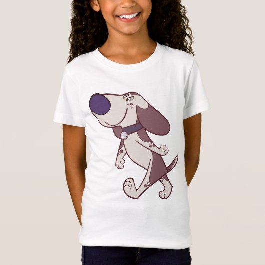 Leuke bruine en crème cartoon hond lopen t-shirt (Voorkant)