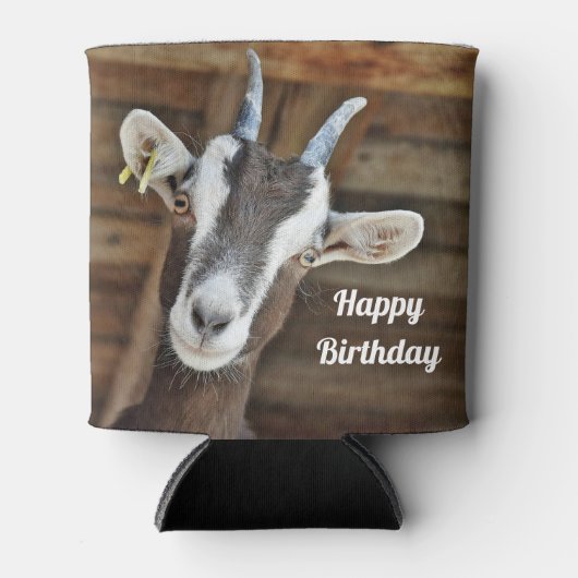 Leuke Bruine en Witte Geit Foto Verjaardag Blikjeskoeler (Voorkant)