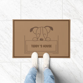 Leuke Bruine HOND Sign Huis aangepaste naam Deurmat